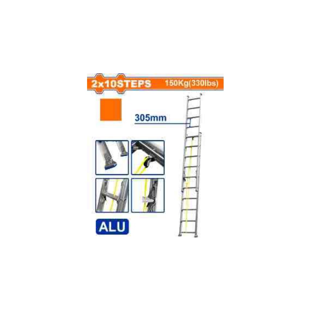 WADFOW Aluminium Extension Ladder 2x10 Steps 150Kg