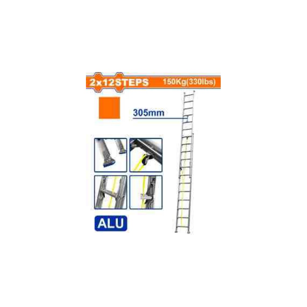 WADFOW 2x12 Steps Aluminium Extension Ladder 150Kg
