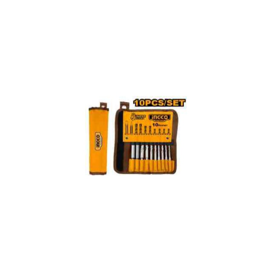 INGCO 10 Pcs hammer drill bits and chisels set