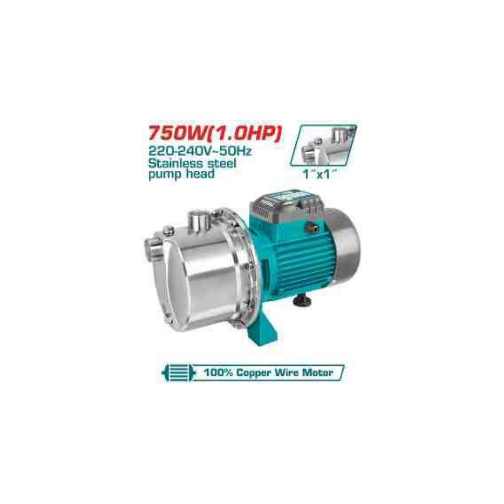 TOTAL Water Pump 750W (1.0HP) Stainless Steel Pump Head 1"x1"