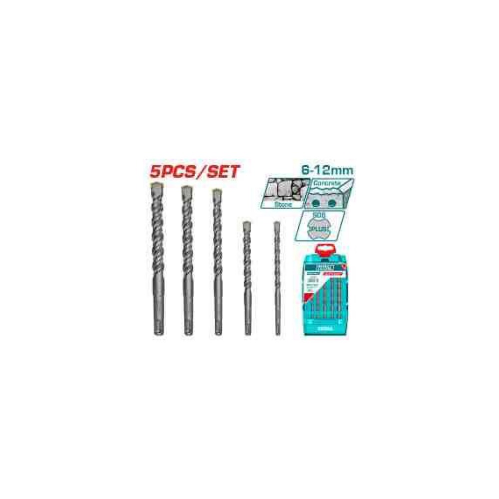 TOTAL 5 Pcs SDS Plus Hammer Drill Bit Set 6-12mm
