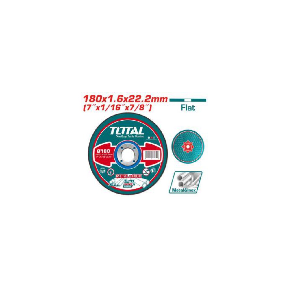 TOTAL Abrasive Metal Cutting Disc 180x1.6x22.2mm (7") Flat - Metal & Inox