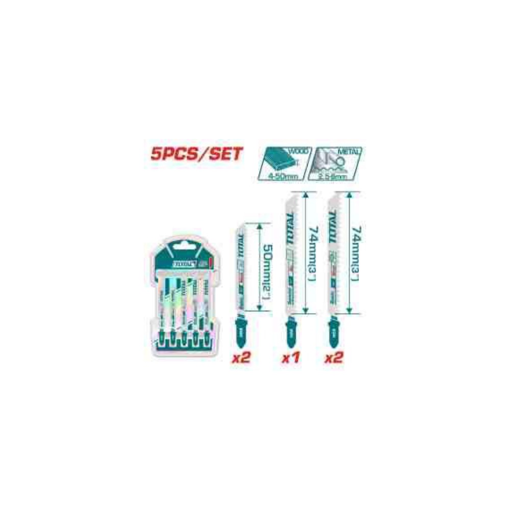 TOTAL Jig Saw Blade Set 5 Pieces 50mm & 74mm Wood & Metal