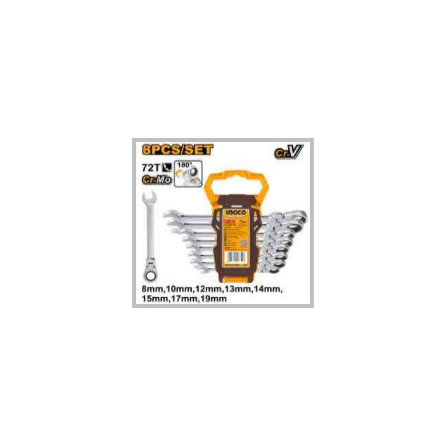 INGCO 8 Pcs flexible ratchet spanner set